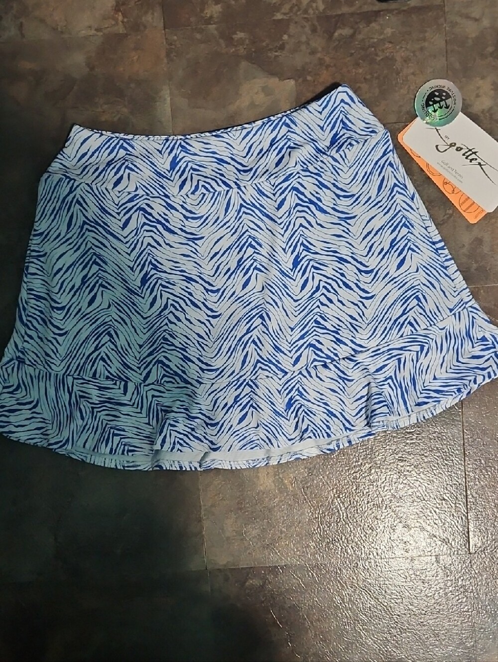 Gottex Blue and White Zebra-Print Golf Skirt